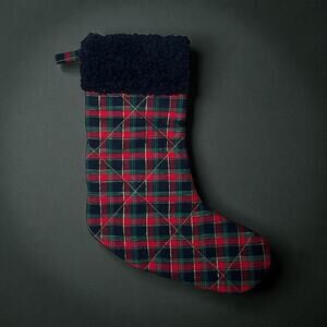 Christmas Stocking Handmade Christmas Plaid Gold Accents Sherpa Gift NEW